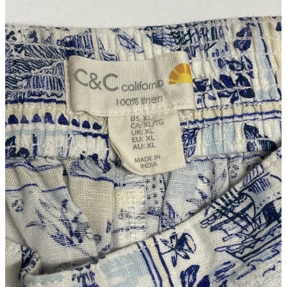 C&C California White & Blue Tile-Print Wide Leg Pants - Picture 6 of 7